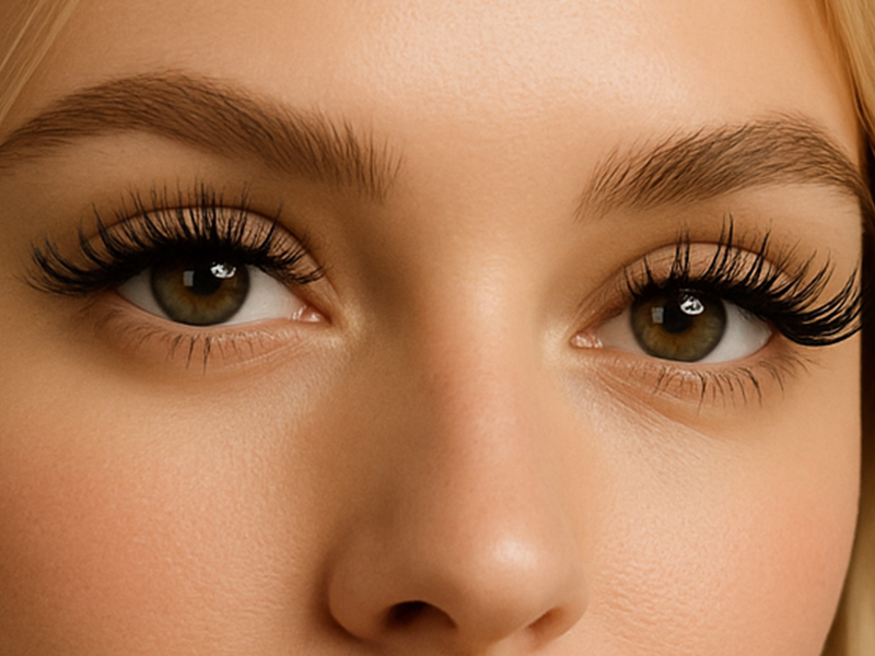 Hybrid lash extensions close up